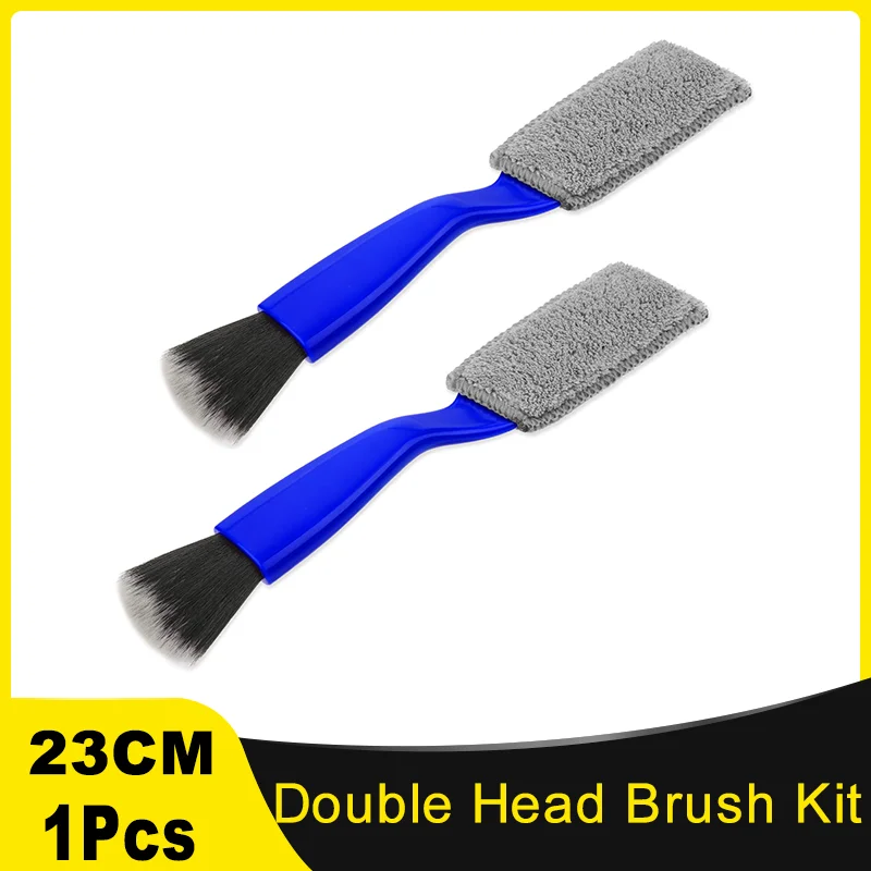 

1 Pcs 2 in 1 Double Head Brushes Kit Interior Exterior Detail Dust Brush No Scratch Deep Cleaning Tool for Car Air Vent Engine
