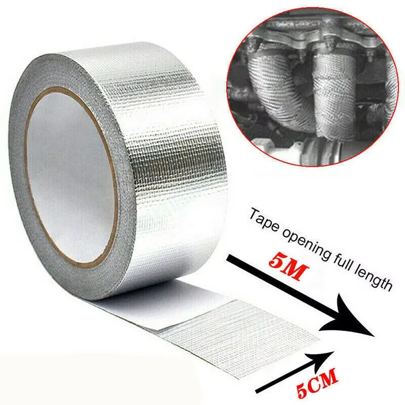5m*5cm Exhaust Pipe Insulation Tape Exhaust Heat Tape Manifold Downpipe High Temperature Bandage Tape Silver Adhesive Tape 5m*5cm Exhaust Pipe Insulation Tape Exhaust Heat Tape Manifold Downpipe High Temperature Bandage Tape Silver Adhesive Tape