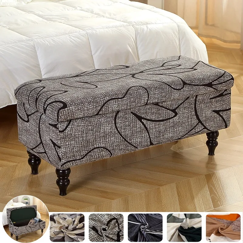 1PC Printed Storage Ottoman Cover Elastic Foldable Bedroom Footstool Covers Bench Stool Furniture Protector Footrest Slipcover