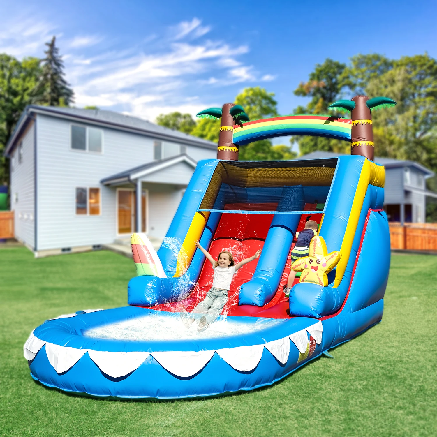 Neuer kommerzieller Kinderspielplatz, 21 Fuß, riesiger kommerzieller PVC-aufblasbarer Wasserrutsche, Hüpfburg, Pool mit Gebläse – Detail 4