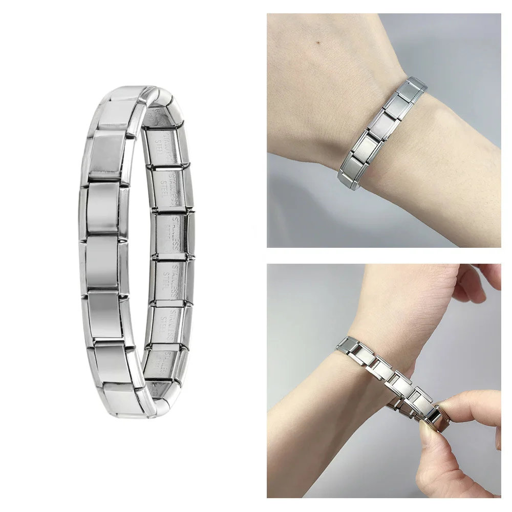 1PC Solid Color Women Men Jewelry DIY 9MM Width Italian Elastic Charm Bracelet Solid Color Stainless Steel Fashion Bangle 1