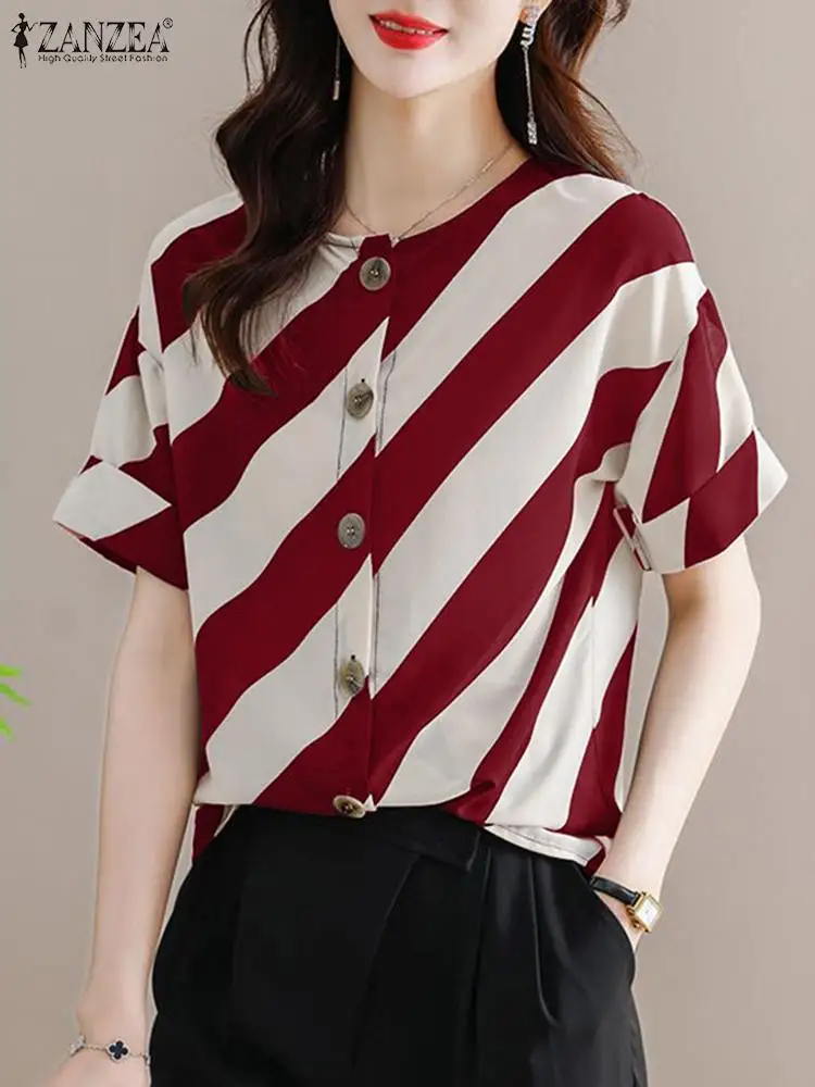 

Summer Short Sleeve Buttons Down Shirt ZANZEA Women Elegant Striped Blouse Fashion OL Work Blusas Female Casual Party Tops 2024