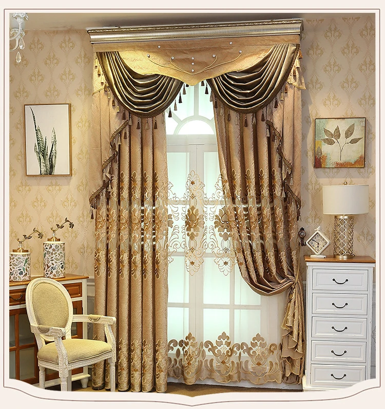 European-style High-end Curtains for Living Room Bedroom Embroidered Blackout Curtains Home Custom Finished Partition Curtains