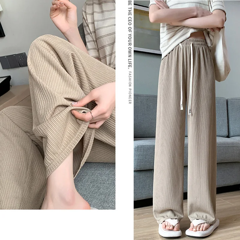 Women Long Pants Summer Autumn Women Elastic Waist Stright Long Wide leg Pants 2024 Casual Female Long Pants Trousers
