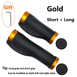 Ergonomic Rubber Bicycle Handlebar Grips with Dual Ring Lock for Comfort and Stability (S - gold long  short)