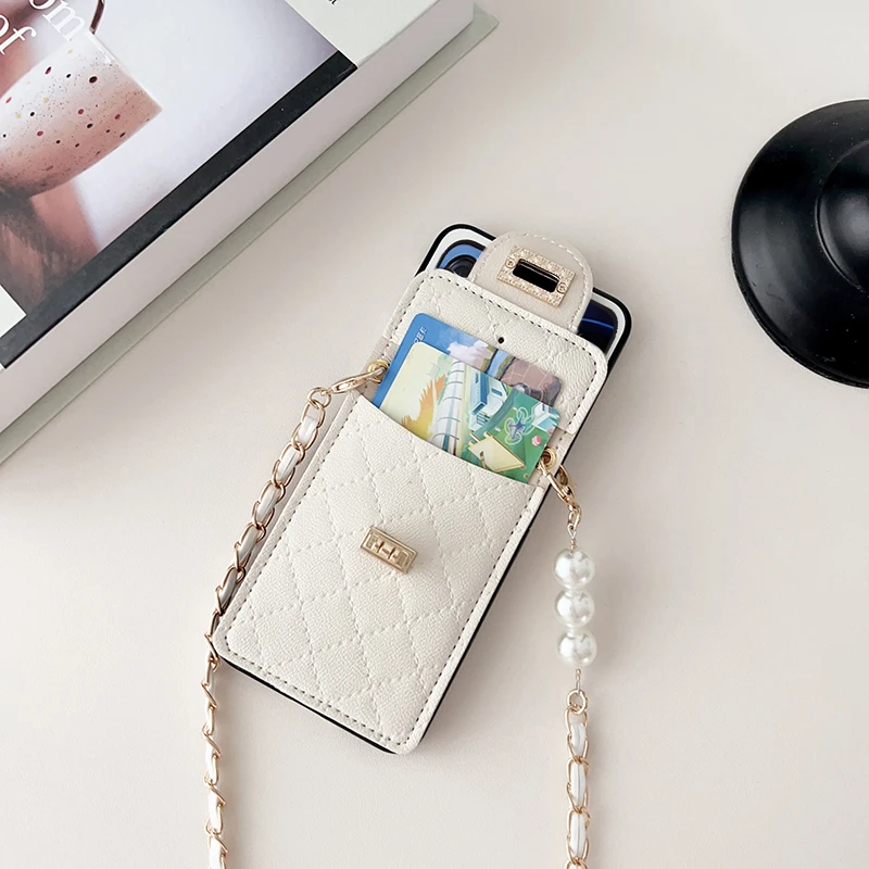 Pearl Crossbody Card Holder Wallet Phone Case - Soft Shockproof Cover