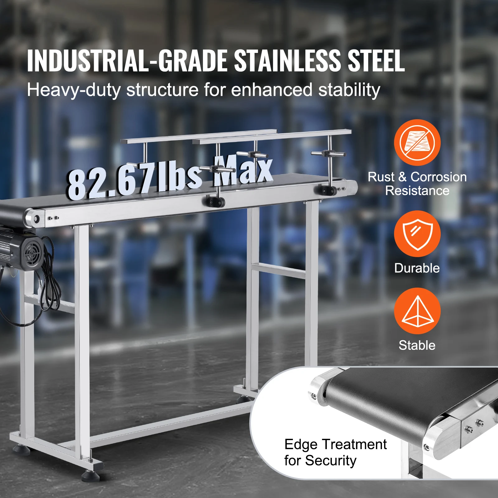 SucceBuy PVC Belt Conveyor Table Double Guardrail Stainless Steel Motorized Adjustable Speed for Factory Inkjet Coding Powered