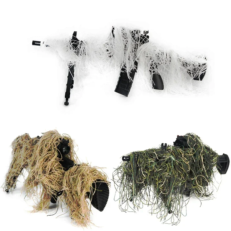 Ghillie Rifle Cover Wrap Synthetic w/Elastic Strap Camouflage Airsoft Hunting Blind Ropes 1.2M CS Gun Wraps Woodland/Desert/Snow