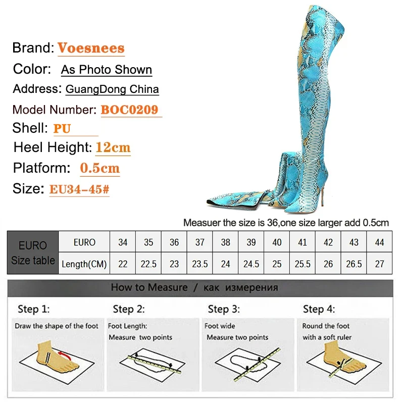 New Women's Over-the-knee Boots Super High Heeled 10cm 12cm Tall Thigh High Boots Snakeskin Pointed Handmade Shoes Large Size 45