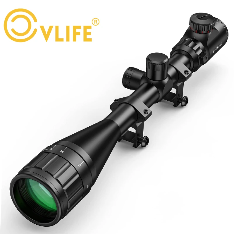 CVLIFE Hunting Rifle Optics Scope 6-24x50 AOE Red and Green Illuminated Green Film Gun with Free 20mm Mount