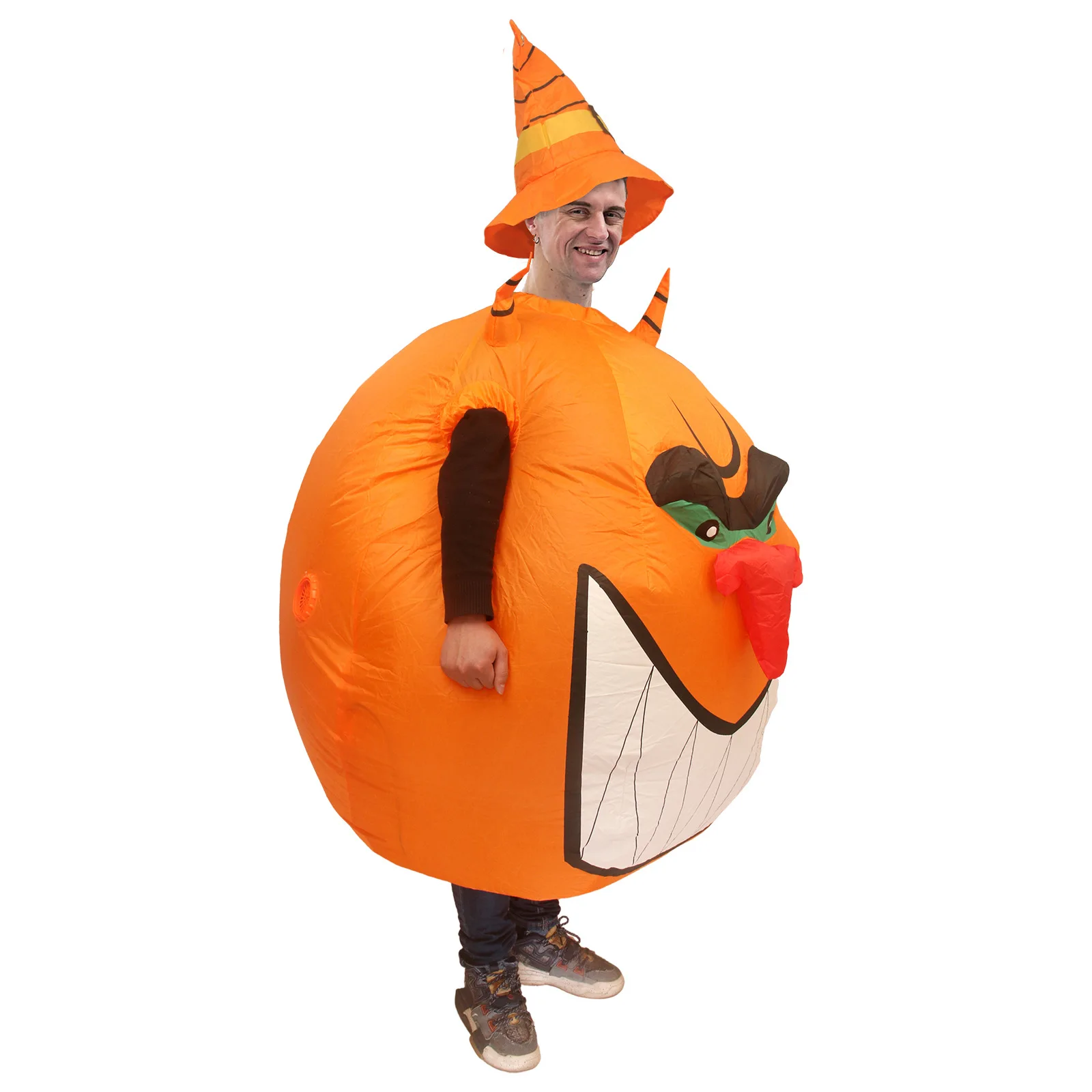Funny Printed Pumpkin Inflatable Costume Party Belly Pumpkin Pointy Hat Costume Halloween Props Suit 160 to 190cm