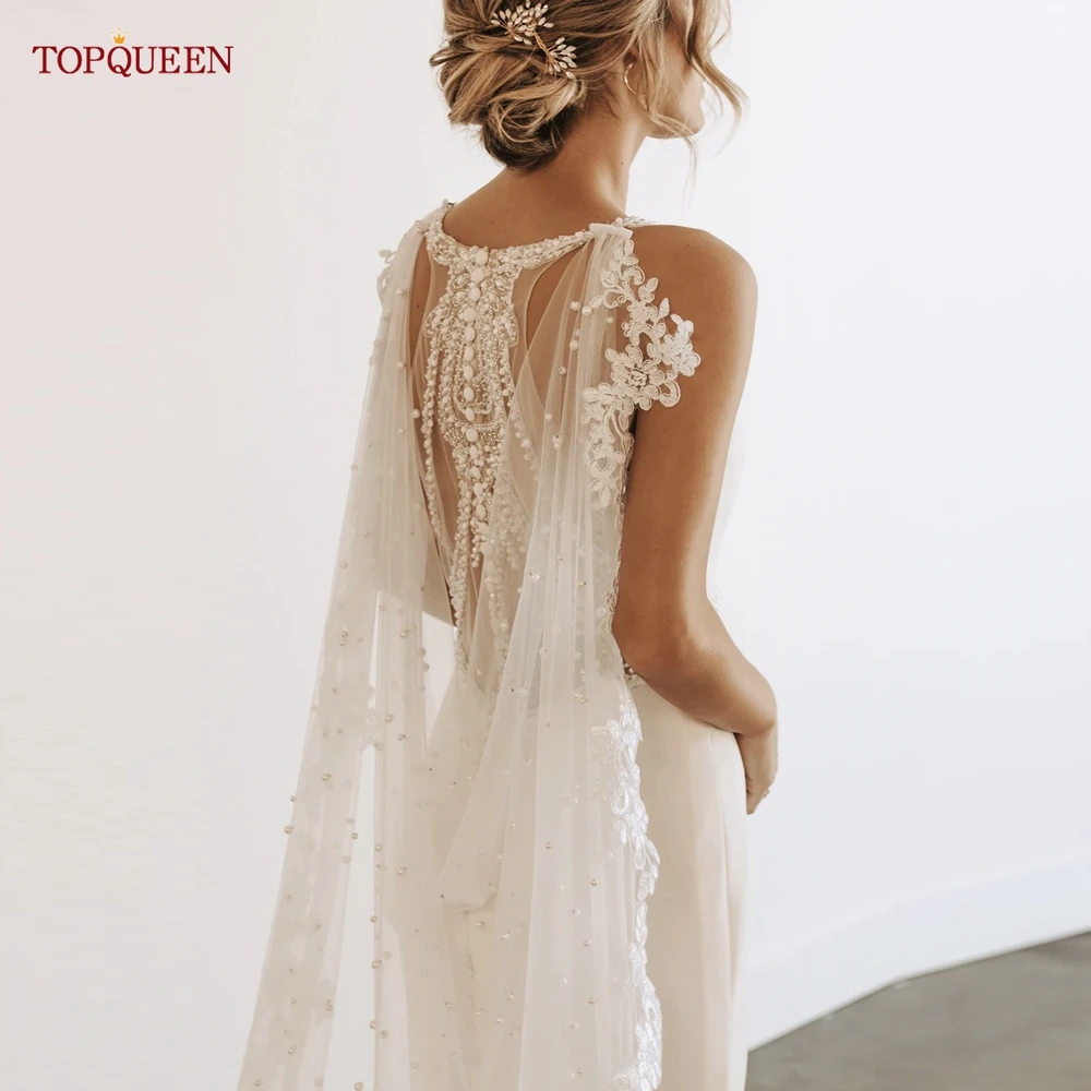 TOPQUEEN VG59 Wedding Shawls Lace Jackets for Wedding Dresses with Pearls  Women Cape Veil Wedding Jackets Wrap customizable - AliExpress 320