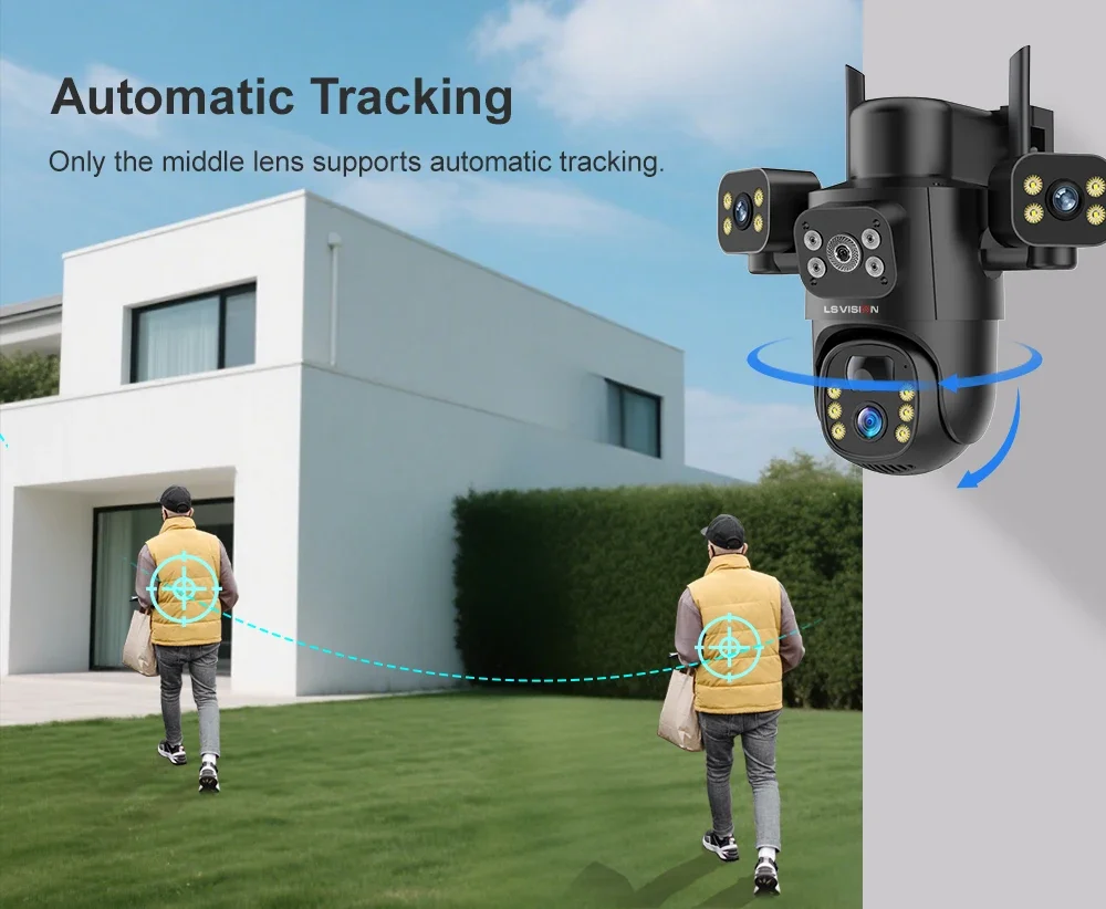 15MP 4G Solar Camera Three Screen Outdoor IP Camera 10X Digital Zoom PTZ PIR Hum