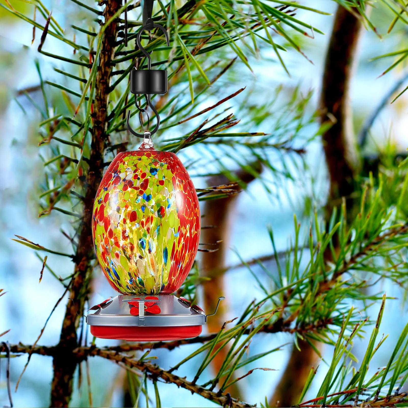 Metal Hummingbird Feeder Base Cover With 4 Perches And 4 Flowers for Hummingbird Feeder Base Swivel