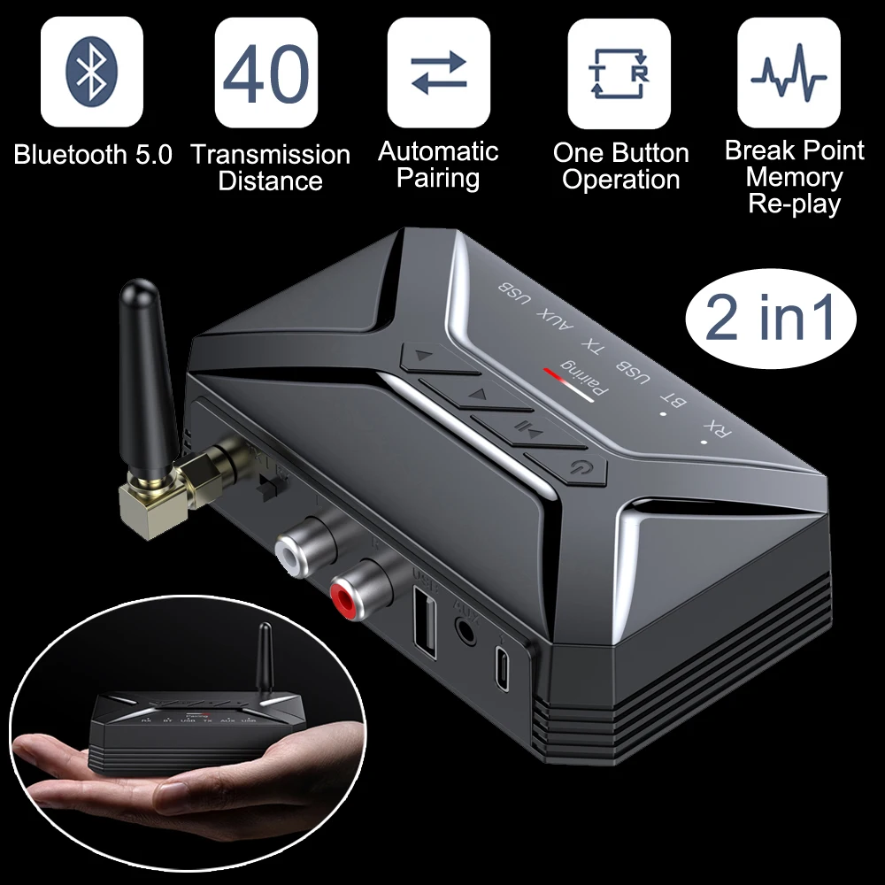

Low Latency Bluetooth Audio Receiver 40M Transmitte HD Wireless Bluetooth5.0 Adapter 3.5mm AUX Jack RCA USB for TV PC Headphone