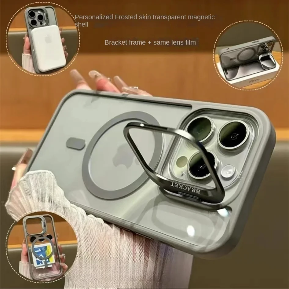 Case For iPhone 15 Pro Max iPhone 15 Pro 14 13 12 Case Clear Camera Lens Protector Magnetic Magsafe Stand Stash Stand Phone Cove