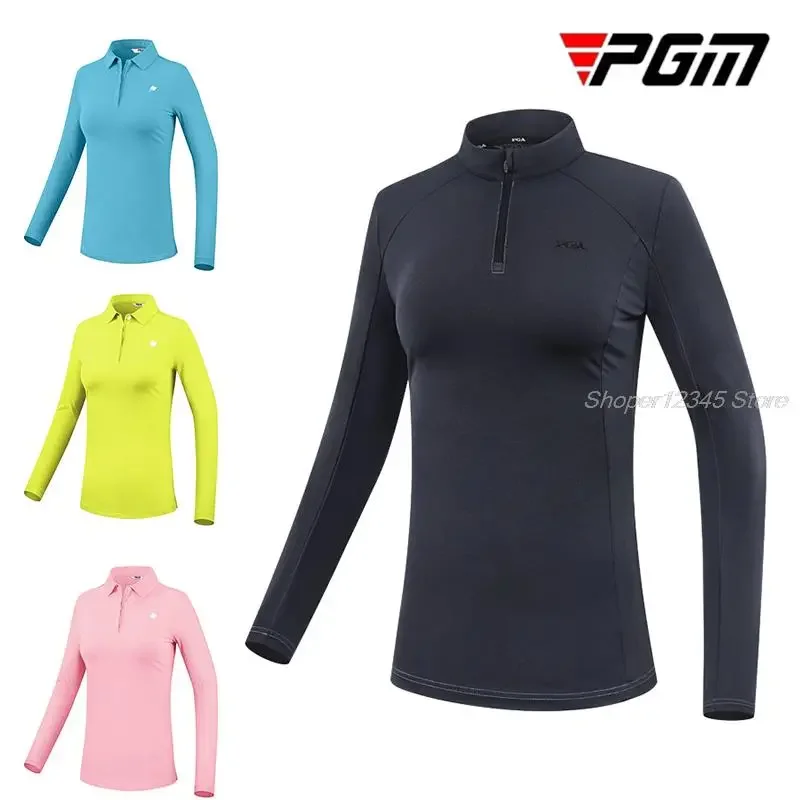 Pgm Women Golf T-Shirt Fashion Sports Long Sleeve Tops Ladies Quick Dry Breathable Polo Shirt Turn Down Collar Casual Sportswear