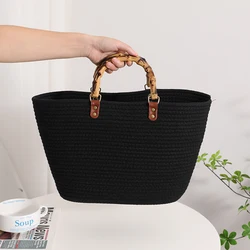 Exquisite Striped Cotton Handbag with Bamboo Handles - Large Capacity Casual Tote (Style 3)