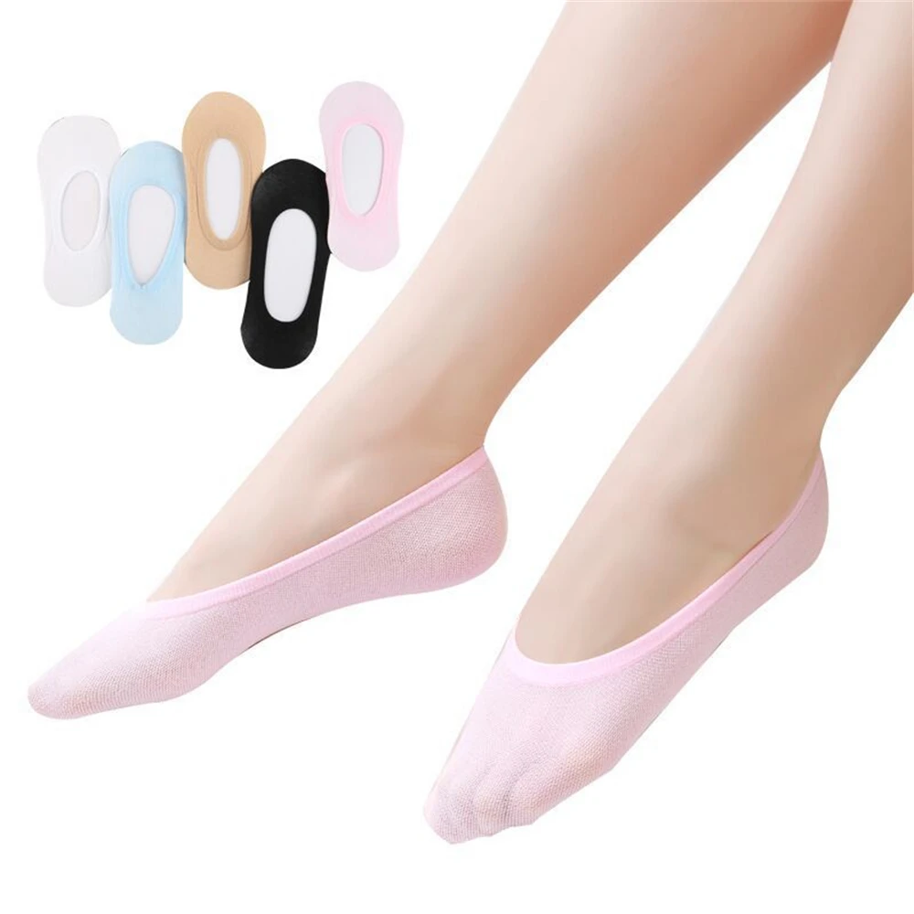 5Pairs Women's Invisible Boat Cotton Socks Set Summer Low Cut No Show Non-slip Slipper Ankle Sox Cute Thin Candy Socks