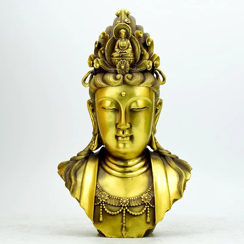 

Collect Chinese Tibet Buddhism Bronze Kwan-yin Guanyin Buddha Head Statue