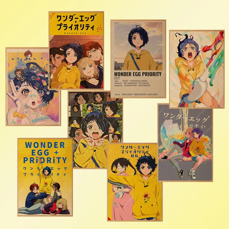 

8PCS Anime WONDER EGG PRIORITY Kraft Poster Animation Poster Gifts For Cafe And Living Room Home Decorative Retro Wall Painting