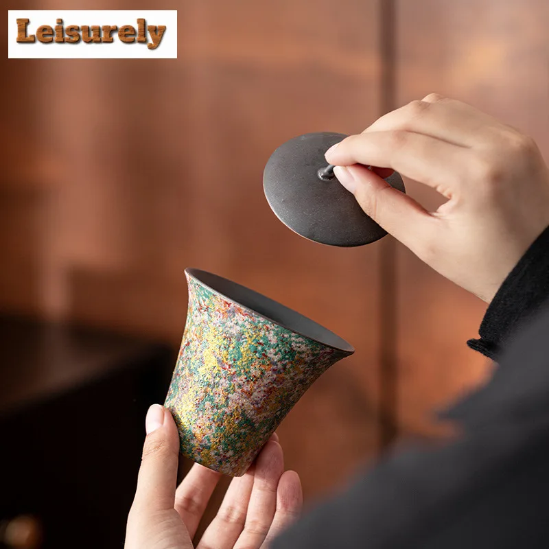 180ml Rock Painting Time Horse Hoof Gaiwan Aesthetic Tea Tureen Tea Bowl With Lid Kit Tea Making Cover Bowl Teaware Ornaments