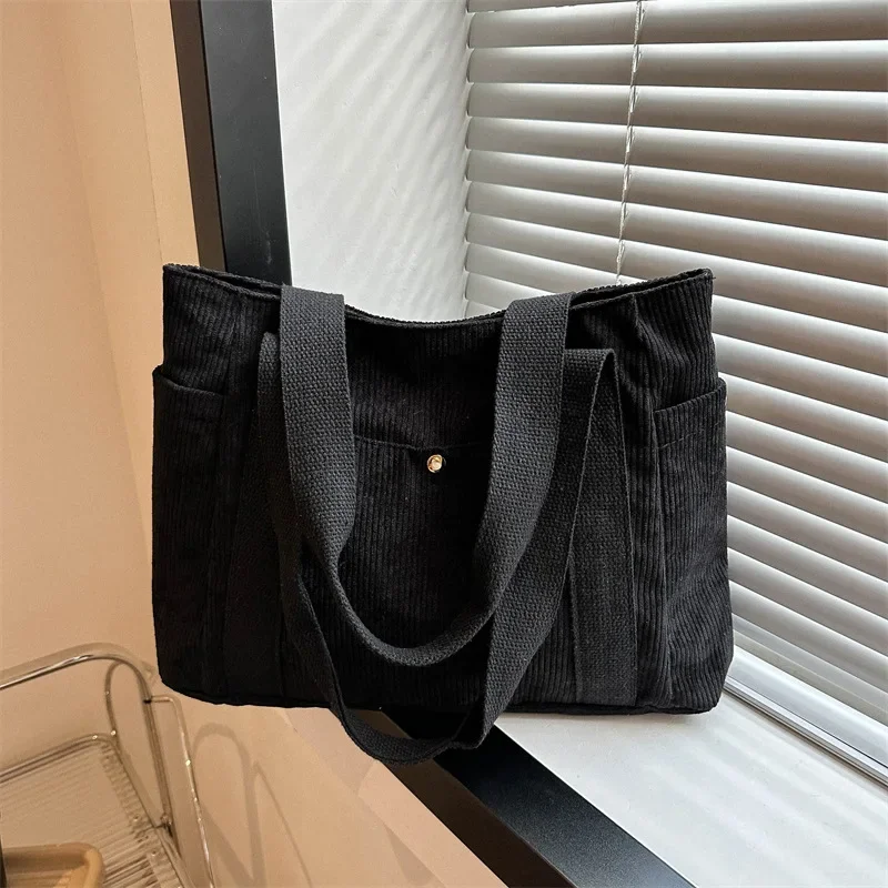 New Handheld Korean Canvas Shoulder Bag Women's Large Capacity Shoulder Bag Fabric Casual Work Solid Color Tote Shoulder Bag