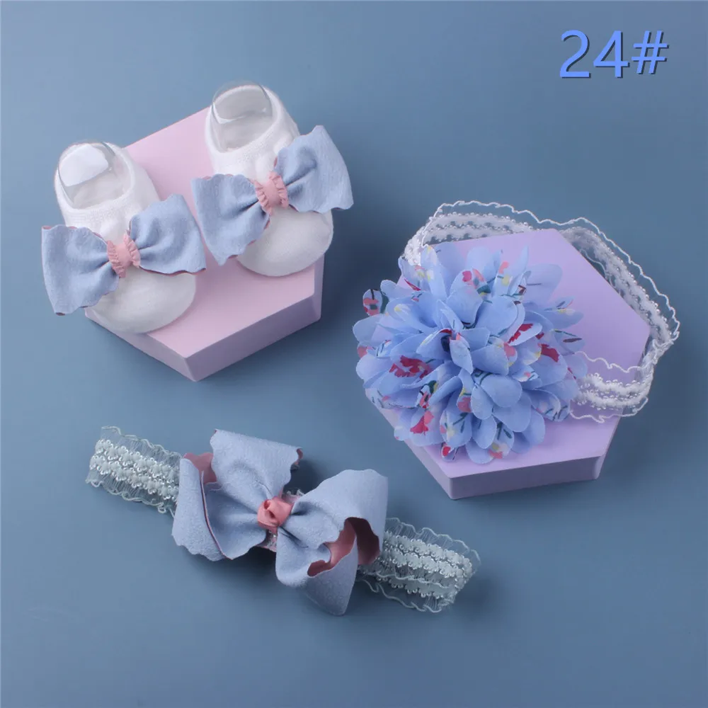 Baby  Hair Band Three Piece Set Baby Ship Socks Head Band Newborn Full Moon Hundred Day Princess Gift Jewelry Nylon Headband baby accessories