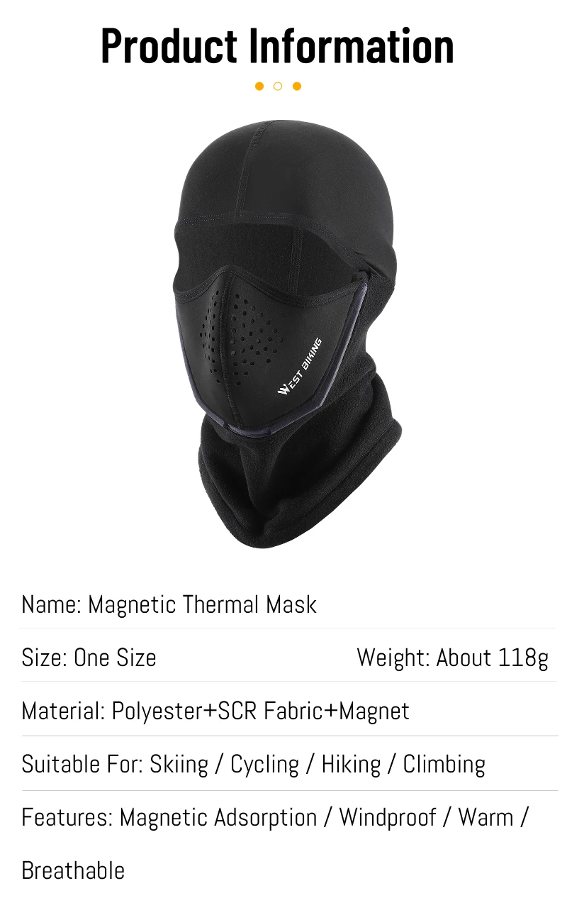 WEST BIKING Magnetische Thermomaske für den Winter, winddicht, warm, Sturmhaube, Outdoor-Sport, Skifahren, Wandern, atmungsaktiv, Radfahren, Kopfbedeckung – Detail 2