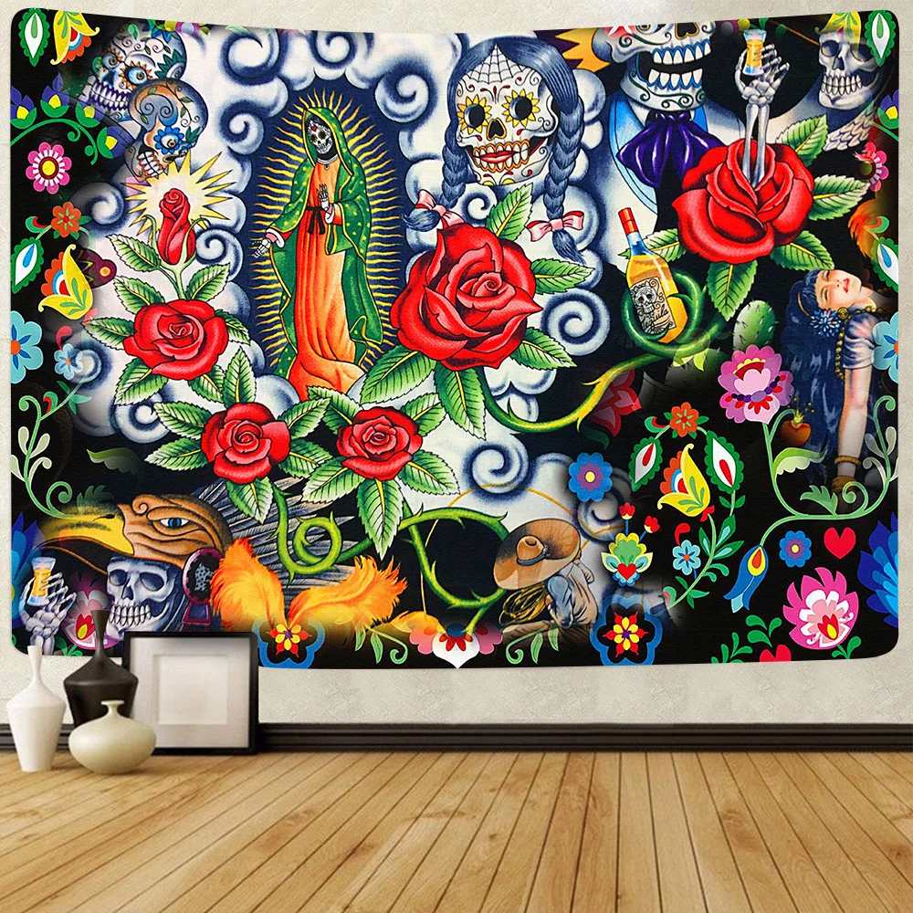 Home Decor UV Tapestry Day of the Dead Mexican Carnival Sugar Skull Wall Hanging Living Room,tapestry decorations