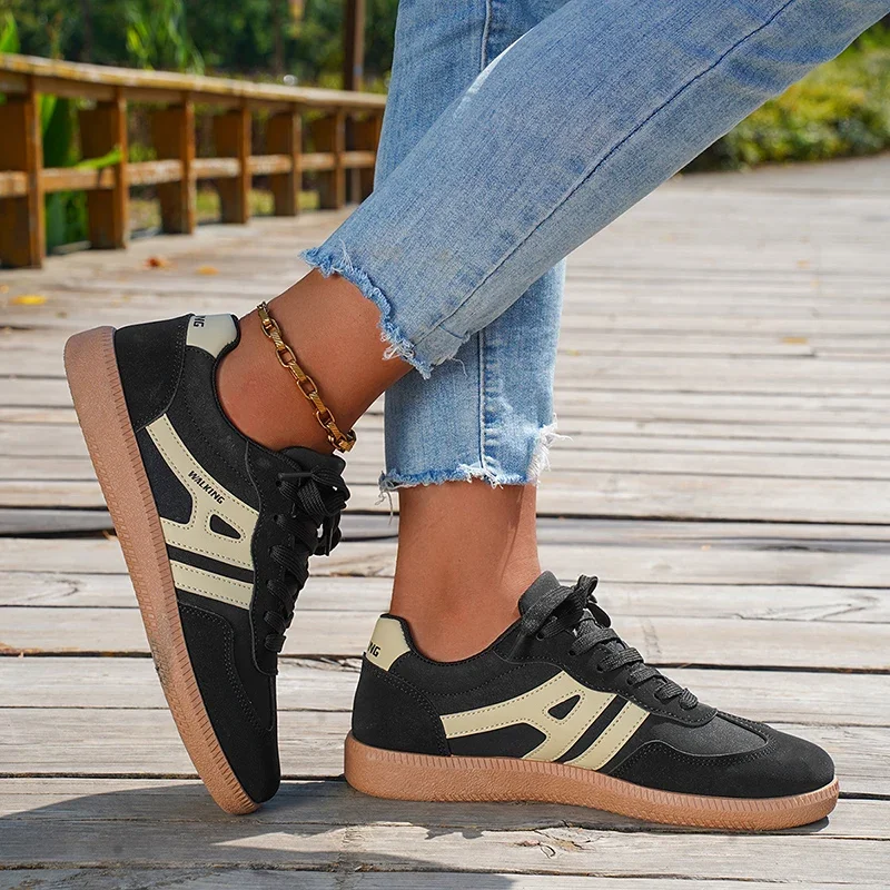 Mix Color Women's Autumn Sneakers Fashion Splicing Flat Heel Vulcanized Shoes Female Lace-Up Non-Slip Pu Leather Casual Shoes 2