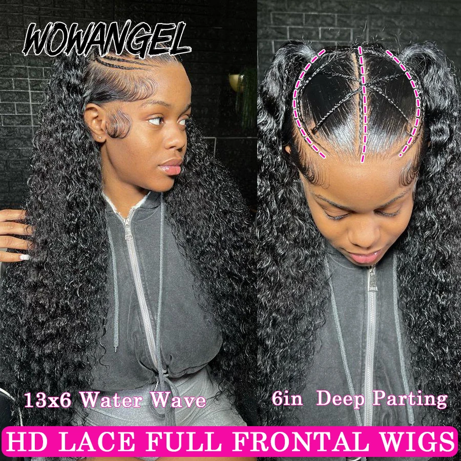 

Wow Angel HD Lace Frontal Wig Human Hair 13X6 Water Wave Wigs Transparent HD Lace Melt Skins Curly Wigs Pre Plucked For Women
