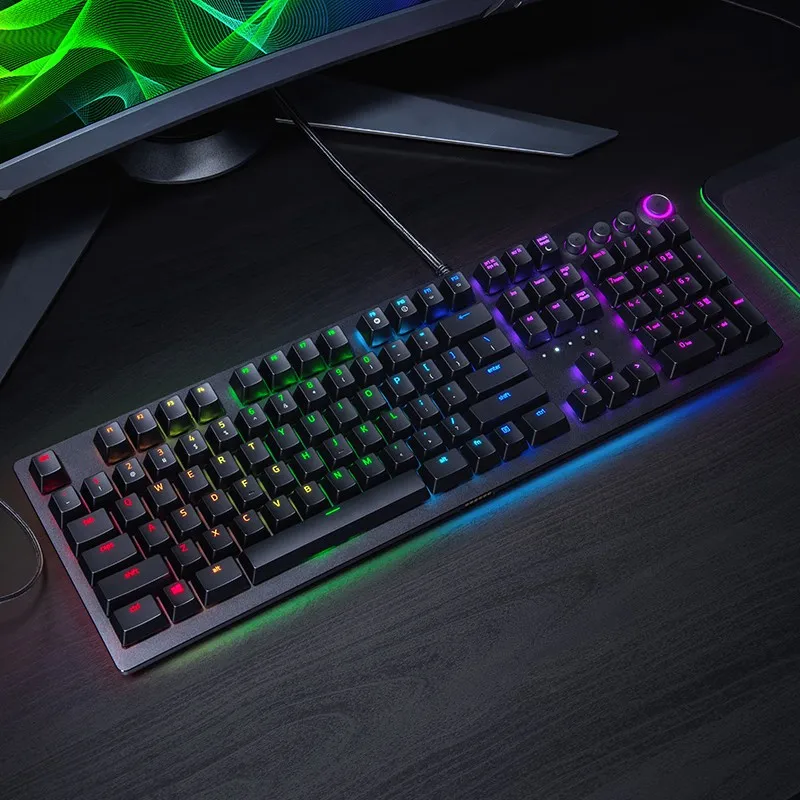 Фото Механическая игровая клавиатура Razer HUNTSMAN ELITE с зелеными переключателями, тактильная яркая зеленая фотоподсветка для ПК и ноутбука №3