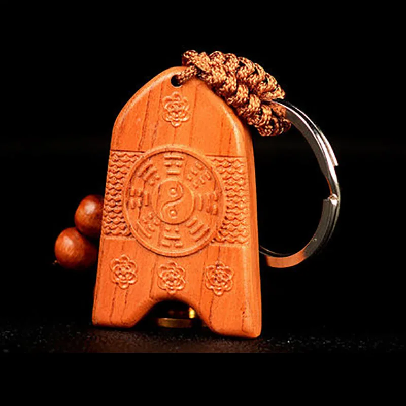 Double Fish Chinese Feng Shui Peach Wood Carving Ornament, Home Living Room Decor