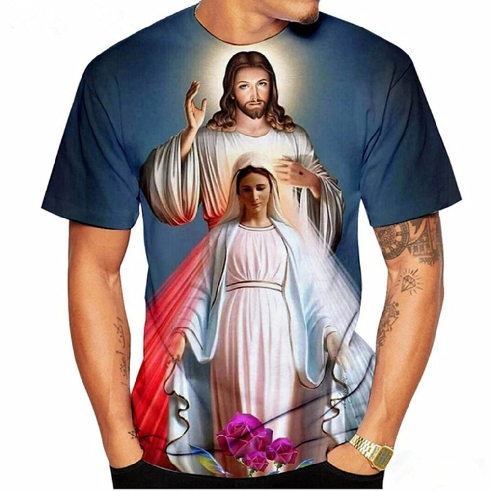

2023 Summer Men Women Jesus Religious 3D Printed T-shirt Harajuku God Cartoon T-shirt Men's Summer Fashion Casual