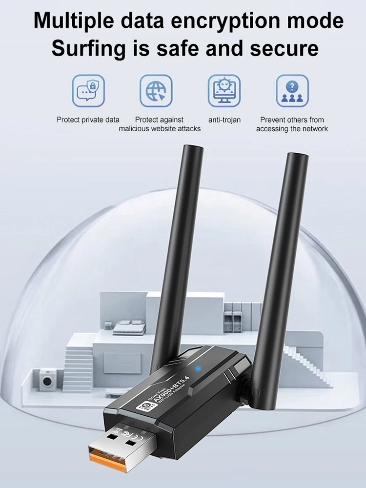 WiFi6 스마트 네트워크 카드 블루투스 호환 5.4 드라이버가 필요 없는 무선 네트워크 카드 900Mbps 2.4G&5GHz 노트북용 Windows 10 11