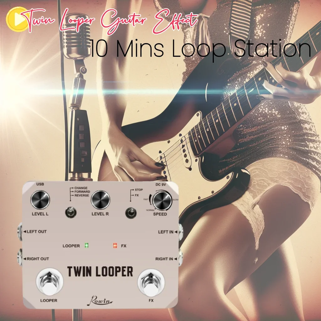 Rowin Twin Looper voor elektrische gitaar bas loop station gitaar pedaal 11 minuten opnametijd met stereo input output LTL-02