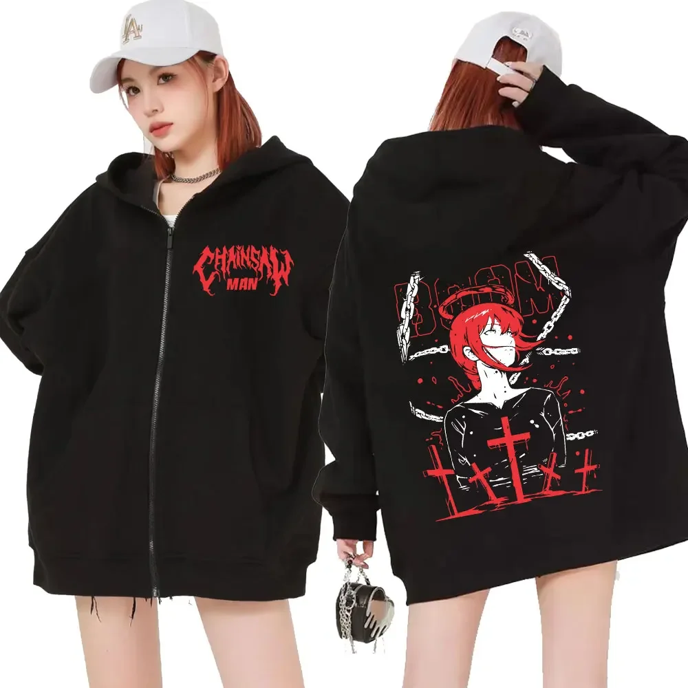 

Japan Anime Chainsaw Man Makima Zipper Graphic Hoodie Men's Women's Gothic Vintage Zip Up Pullovers Fashion Casual Sweatshirts