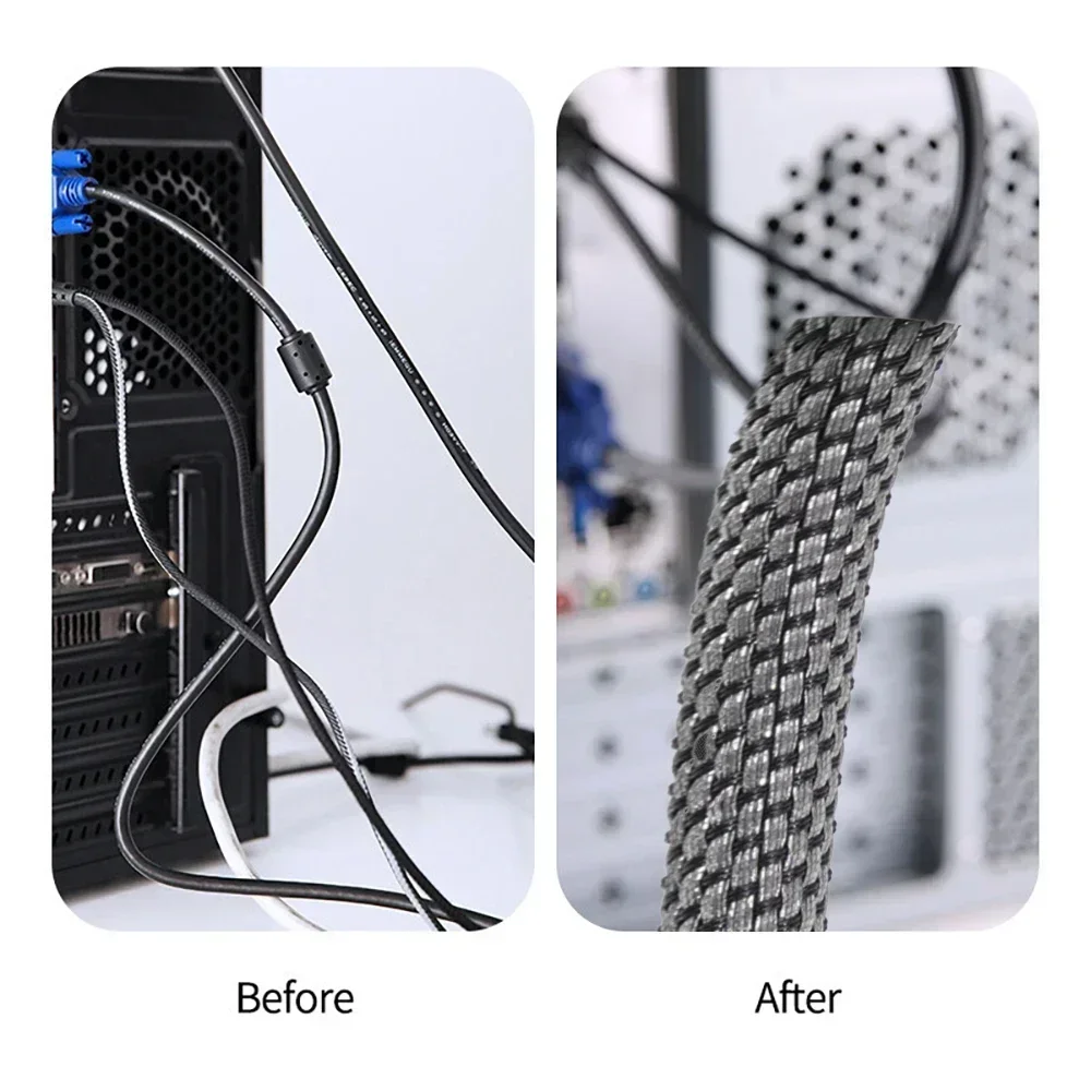 5-8mm Thermoresistant Tin Plating Cable Tube Sleeve EMI Shielded Flexible Wire Wrap Cover Line Cord Organizers Cable Management 6