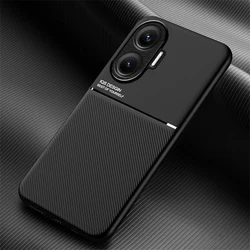 Silicone Leather Soft Shockproof Back Cover with Magnetic Car Holder for Redmi Turbo 4 Pro (Black)