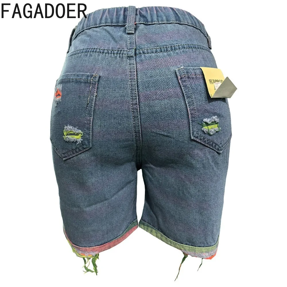 FAGADOER Summer New Hole Tassels Denim Shorts Women High Waisted Button Pocket Skinny Shorts Fashion Female Cowboy Bottoms 2024