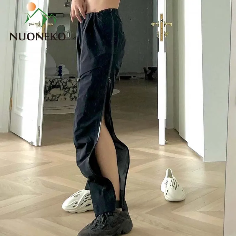 NUONEKO Waterproof Hiking Pants Mens Summer Full Open Zipper Loose Outdoor Quick Dry Climbing Trekking Camping Removable Pants Hiking Pants