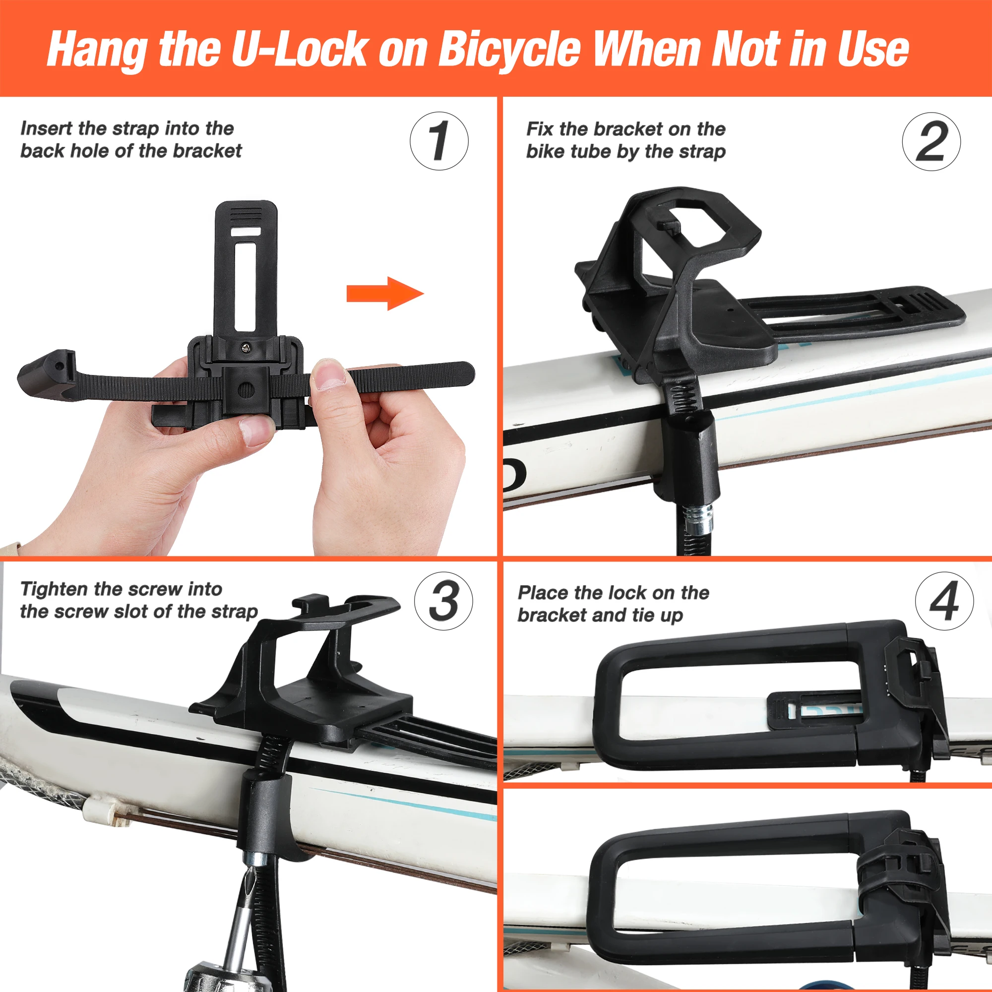 Valuemax Bike U Lock black Orange Color Anti-theft Secure MTB Road Bike Motorcycle Wheel Lock With Bracket & Key