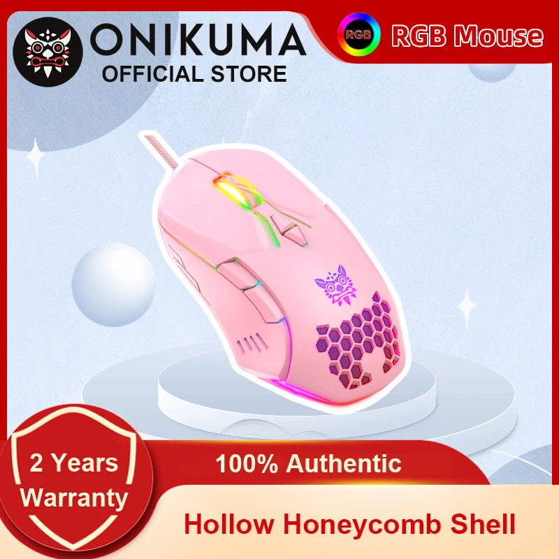 

ONIKUMA CW902 Wired Gaming Mouse Adjustable 6400 DPI with Colorful RGB Backlit Gaming Mice Hollow Honeycomb Shell Light Design