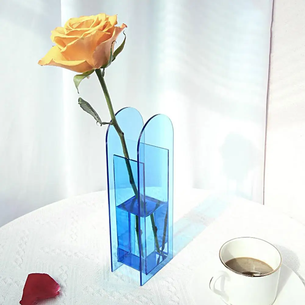 Unique Floral Container Compact Flower Pot Break Resistant Decorative Living Room Semitransparent Decorative Acrylic Vase 6