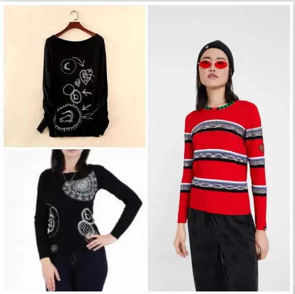 

Foreign Trade Original Order Spain New Women's Knitted Yarn Printed Round Neck Pullover Sweater Casual Style