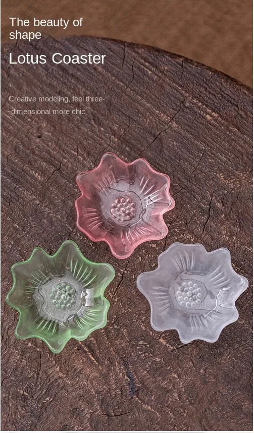 Glas Tee Untersetzer handgemachte Blütenblatt transparente Wärme isolierung Matte Halter chinesischen Stil Untertasse gefrostet Zen Tee Zeremonie – Detail 13