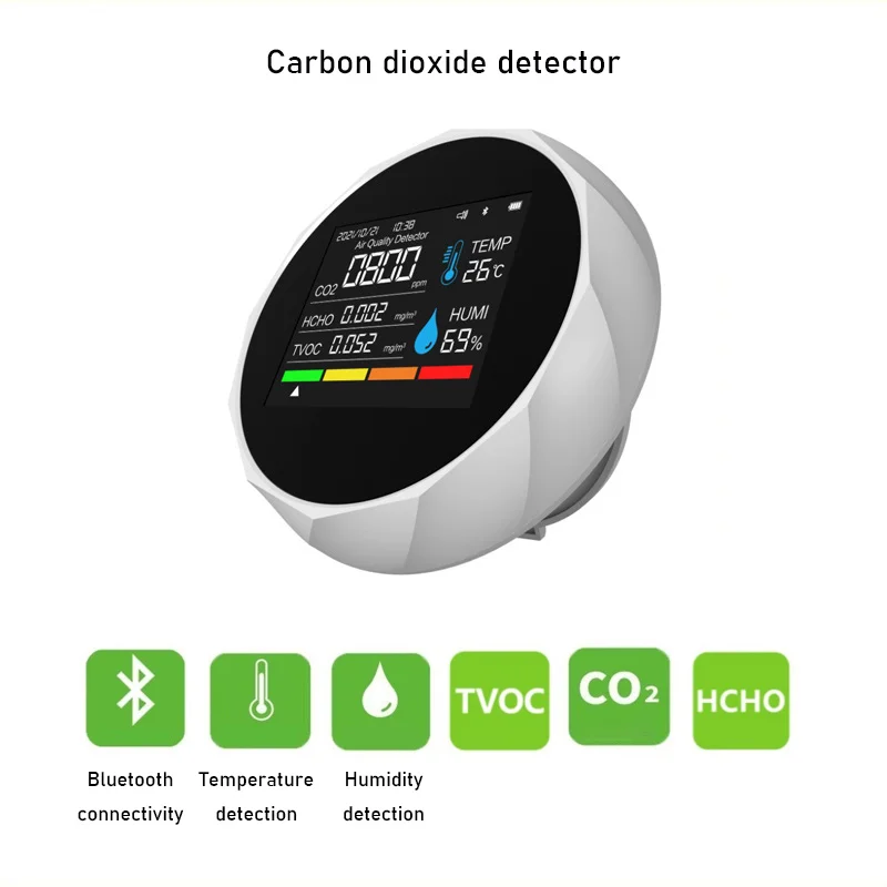 CO2 Formaldehyde TVOC Temperature Humidity Five in One Detector Bluetooth Connectivity Air Quality Detector multifunctional air quality analyzer digital display screen co2 pm2 5 temperature humidity test detector monitor gas analyzer