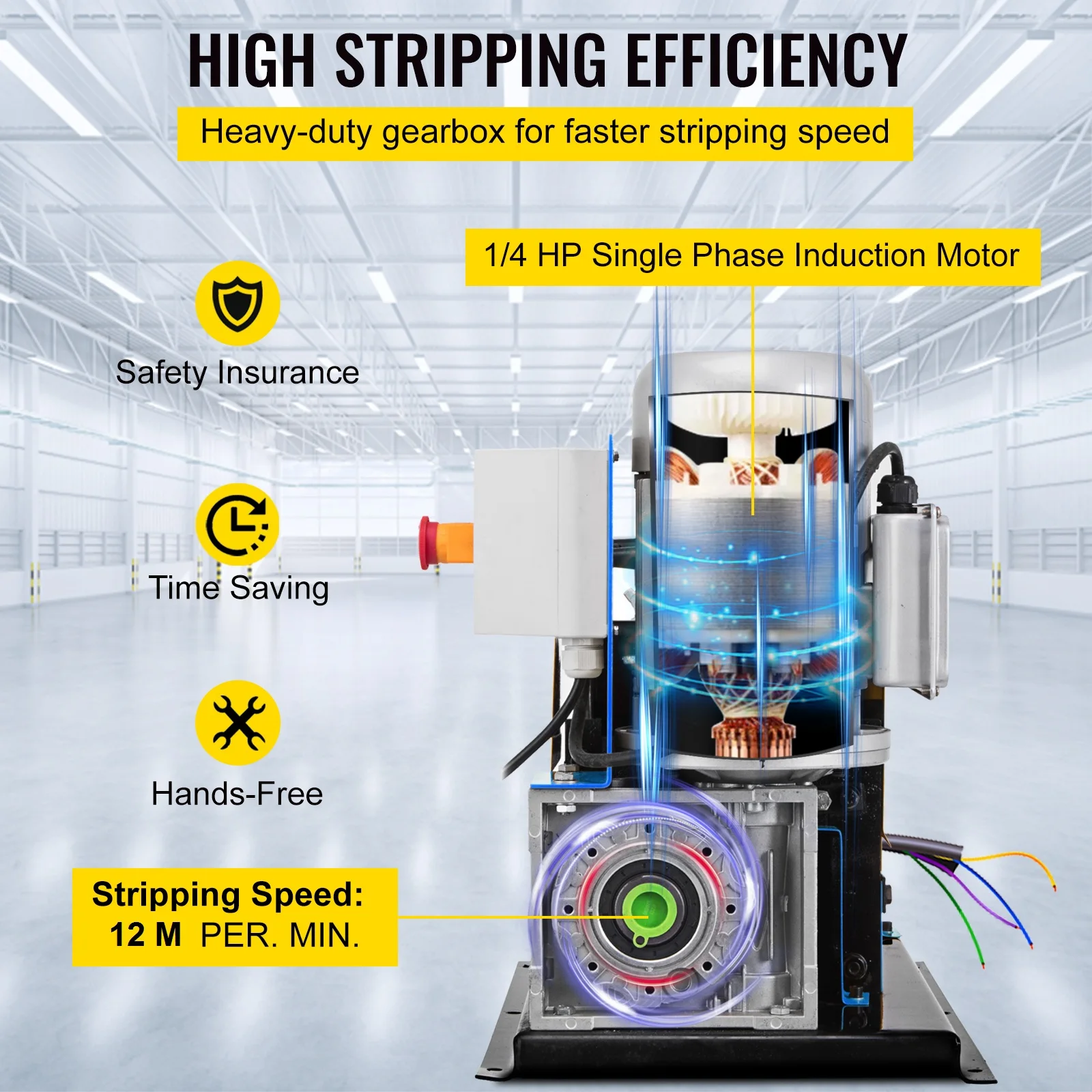 VEVOR Electric Wire Stripping Machine 370W 1.5mm-38mm Cable Stripper Peeling W/ 11 Channels & 10 Blades Removing Plastic Rubber 5