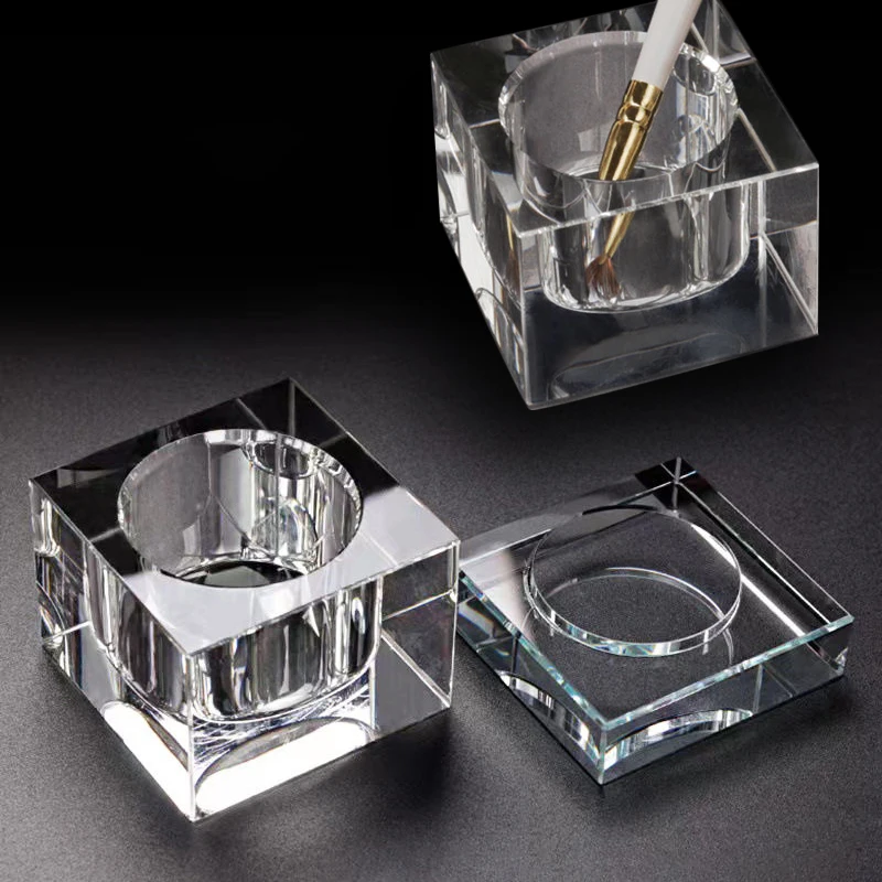 

1pcs Clear Crystal Glass Dappen Dish With Lid Acrylic Powder Liquid Holder Container Nail Cup Manicure Nail Art Equipment